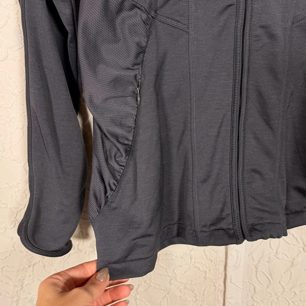 Athleta Ruched Pocket Dark Gray Athletic Workout Zip Front Jacket Sz S